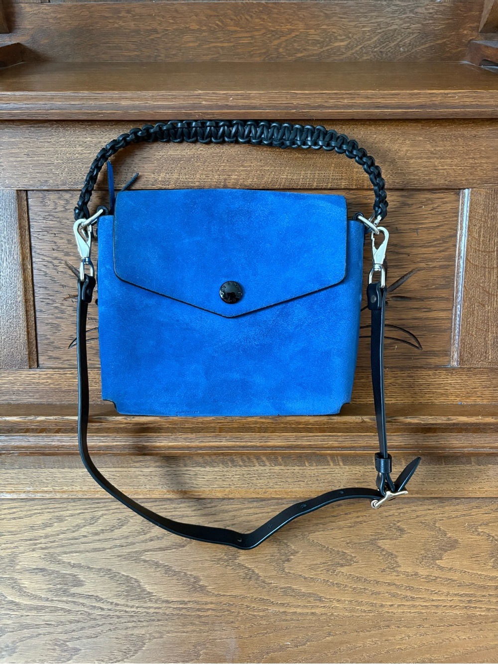 Rag & Bone Blue Suede Shoulder/Hand  Bag with Black Strap